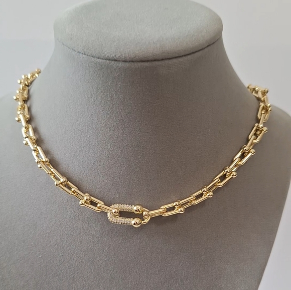 Paperclips Gold Filled diamonds link necklace - Picture 1 of 5